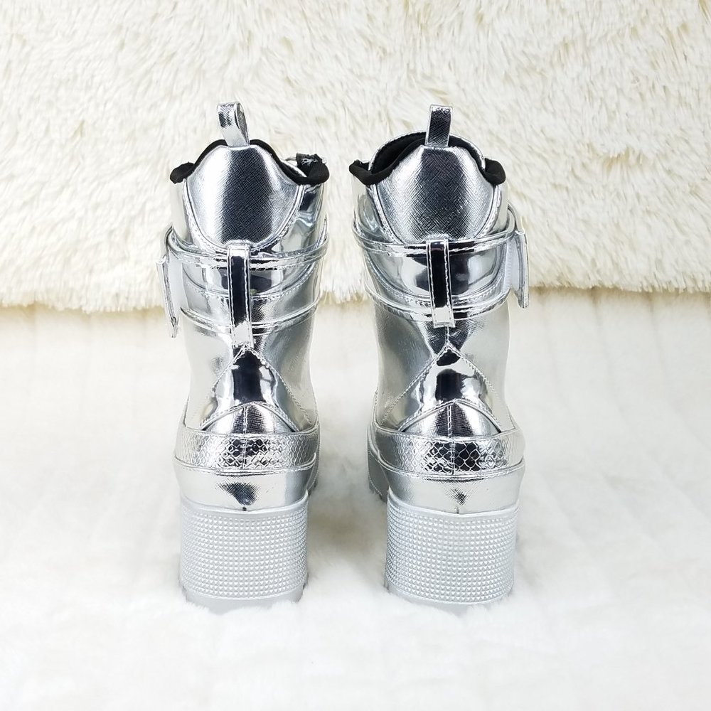 Silver Lug Sole Combat Ankle boots Lynn Size 5.5 US - Picture 10 of 11